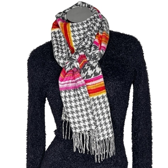 NWOT FRAAS Feel Cashmink Black White Houndstooth Multi Colored Oversized Scarf - Picture 2 of 16